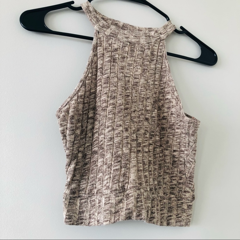 Tan/Brown Halter Crop Tank Tee